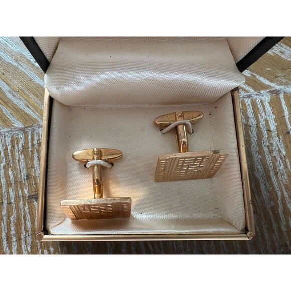 Men’s Vintage Dynamic Gold Tone Cuff Links Patterned - Picture 4 of 5